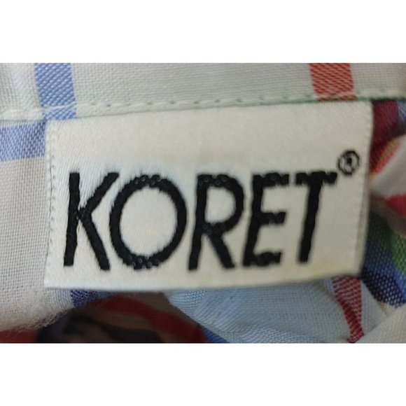 KORET Womens 12 Red Blue Checkered Ruffle Front Button Up Shirt Ruffle Sleeves - Picture 3 of 4